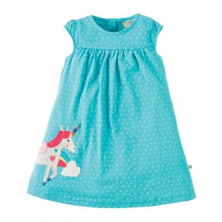Frugi Little Lola Dress Turquoise Spot/Unicorn 0-3M