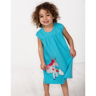 Frugi Little Lola Dress Turquoise Spot/Unicorn 0-3M