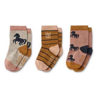 Liewood Silas Cotton Socks 3-Pack Horses/Dark Rosetta Mix 22/24