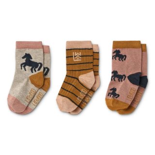 Liewood Silas Cotton Socks 3-Pack Horses/Dark Rosetta Mix 29/32