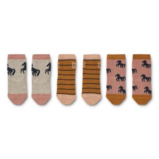 Liewood Silas Cotton Socks 3-Pack Horses/Dark Rosetta Mix 33/36