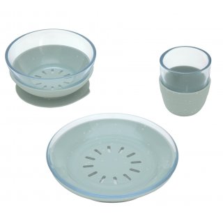 Dish Set Glass/Silicone Blue