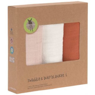 Swaddle and burp blanket Pink Milky Rust L 