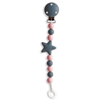 Schnullerkette Stern pink dunkelgrau