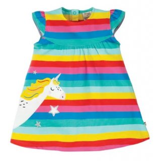 Frugi Little Lola Dress Flamingo Multi Stripe/Unicorn 3-6M