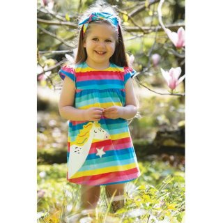 Frugi Little Lola Dress Flamingo Multi Stripe/Unicorn 3-6M