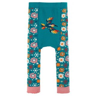 Frugi Little Knitted Leggings Loch Blue/Flowers