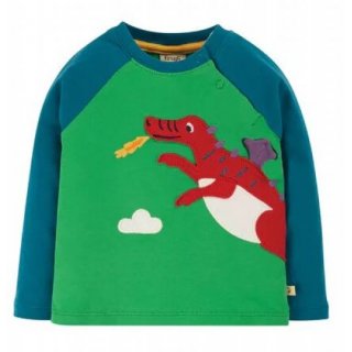 Frugi Little Albert Applique Top Glen Green/Dragon  0-3M