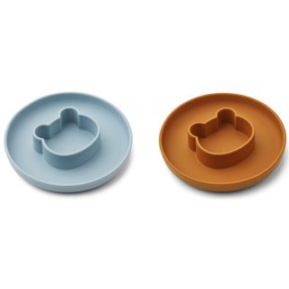 Silicone Plate 2-Pack Mr. Bear Sea Blue / Mustard Mix