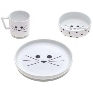 Dish Set Porcelain/Silicone Little Chums Cat 