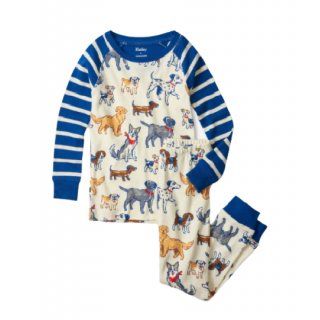 Hatley Blue Pups Organic Cotton Raglan Pajama Set 7Y